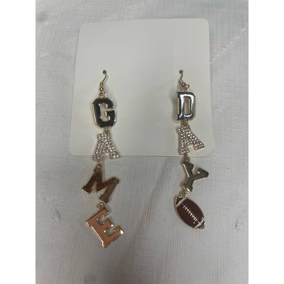NWT Game Day Earrings College Football Dangle Gold Rhinestone - Picture 3 of 5